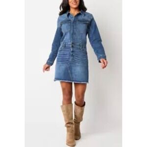 Western Denim Long Sleeve Mini Dress XS NWT Festivalcore Coastal Grandma